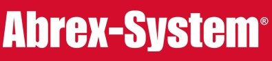 Logotipo Abrex-System em branco sobre fundo vermelho.