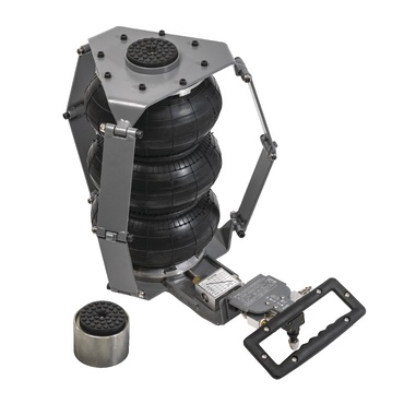 Dispositivo pneumático com bolsas de ar e estrutura metálica cinza