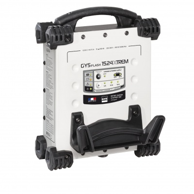 Dispositivo elétrico GYSFLASH 1524 XTREM branco e preto com alça e suporte