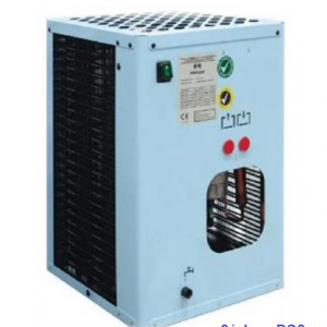 Unidade de refrigeração industrial azul clara com grelha preta e controles