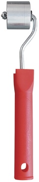 Rolo de pintura pequeno com cabo vermelho e rolo cinza