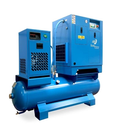 Compressor de ar azul com tanque e unidade de controlo