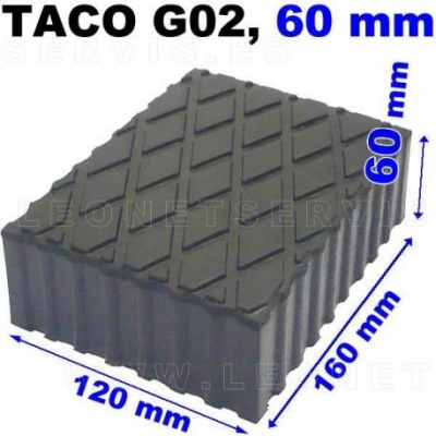 Taco cinza escuro texturizado com dimensões 120x160x60 mm e texto TACO G02, 60 mm