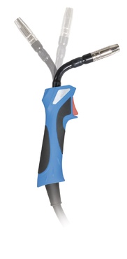 Maçadora de soldagem azul e preta com parte metálica ajustável