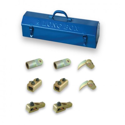 Caixa de ferramentas azul com acessórios metálicos dourados