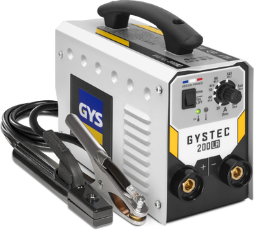Máquina de soldar GYSTEC 200 LA com alça preta e cabos com garras