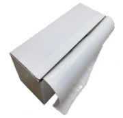 Caixa branca com folha de bolhas plásticas translúcidas