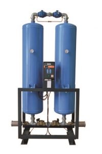 Máquina industrial com dois cilindros azuis verticais e painel de controlo