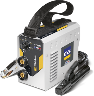 Equipamento portátil de soldadura GYSMI 130P preto, branco e amarelo com alça preta