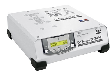 Carregador de baterias GYS FLASH 502.4 HF branco com visor digital e botões