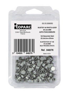 embalagem transparente com 100 rebites de aço inoxidável marca TOPARC