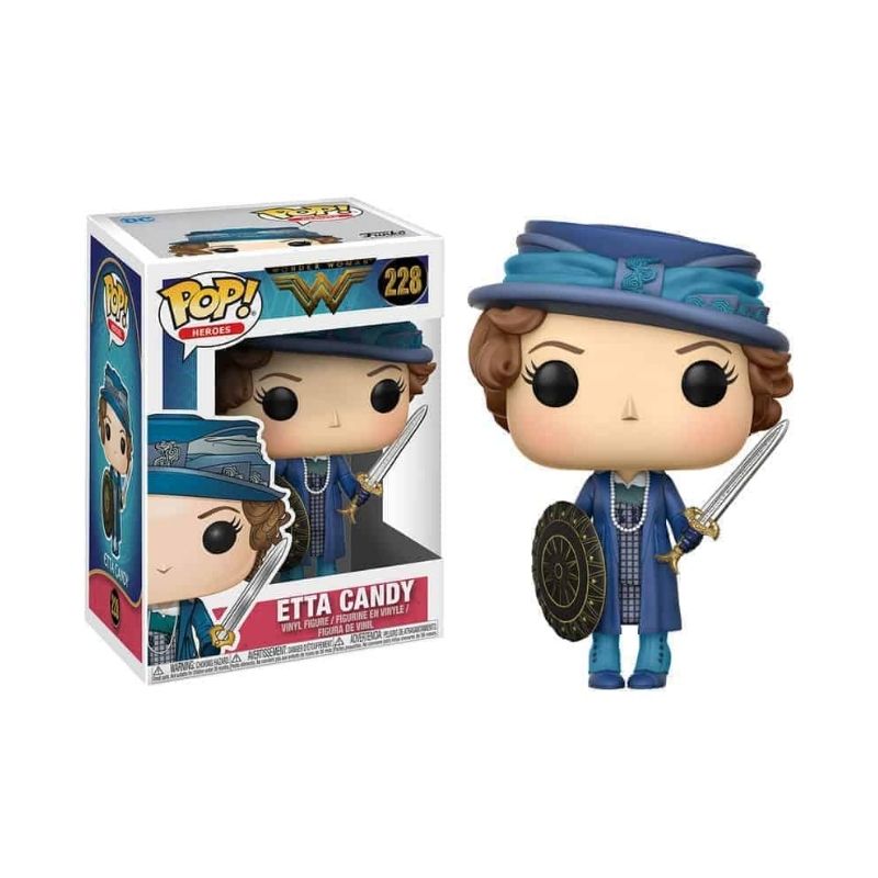 Funko POP! Heroes: Wonder Woman - Etta Candy Funko Pop Etta Candy de vinil com roupa azul, chapéu azul, espada e escudo, caixa com número 228