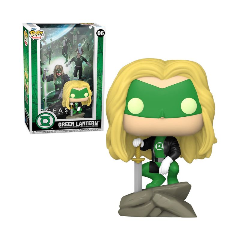 Funko POP! Comic Cover: Green Lantern Figura Funko Pop da personagem Green Lantern com máscara verde e cabelo amarelo.