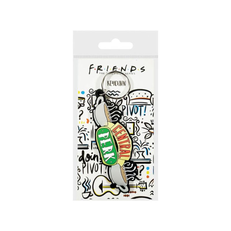 Friends Central Perk Rubber Keychain Chaveiro sofá com texto CENTRAL PERK e embalagem FRIENDS