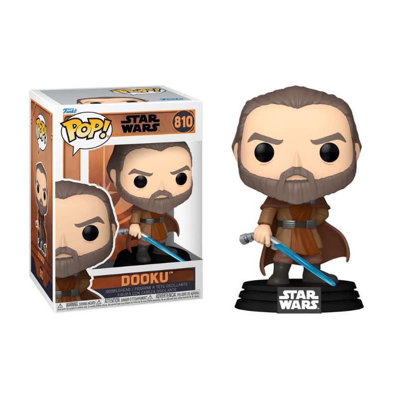 Funko POP! Star Wars: Tales of the Jedi - Dooku Figura Funko Pop! Star Wars Dooku com sabre de luz azul em embalagem