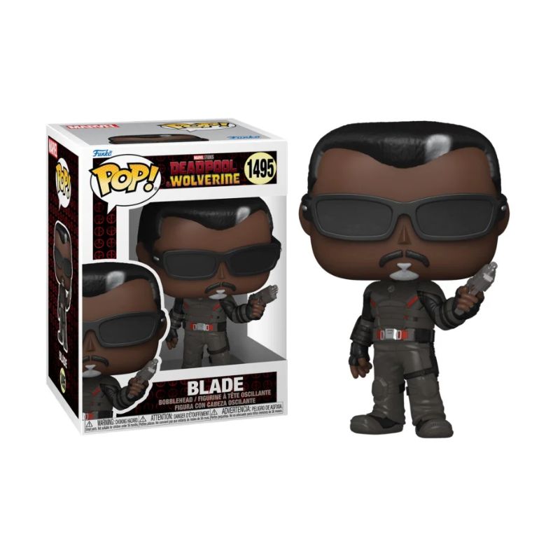 Funko POP! Marvel: Deadpool & Wolverine - Blade Funko Pop! Blade Deadpool Wolverine boneco de vinil preto com óculos escuros e arma na embalagem
