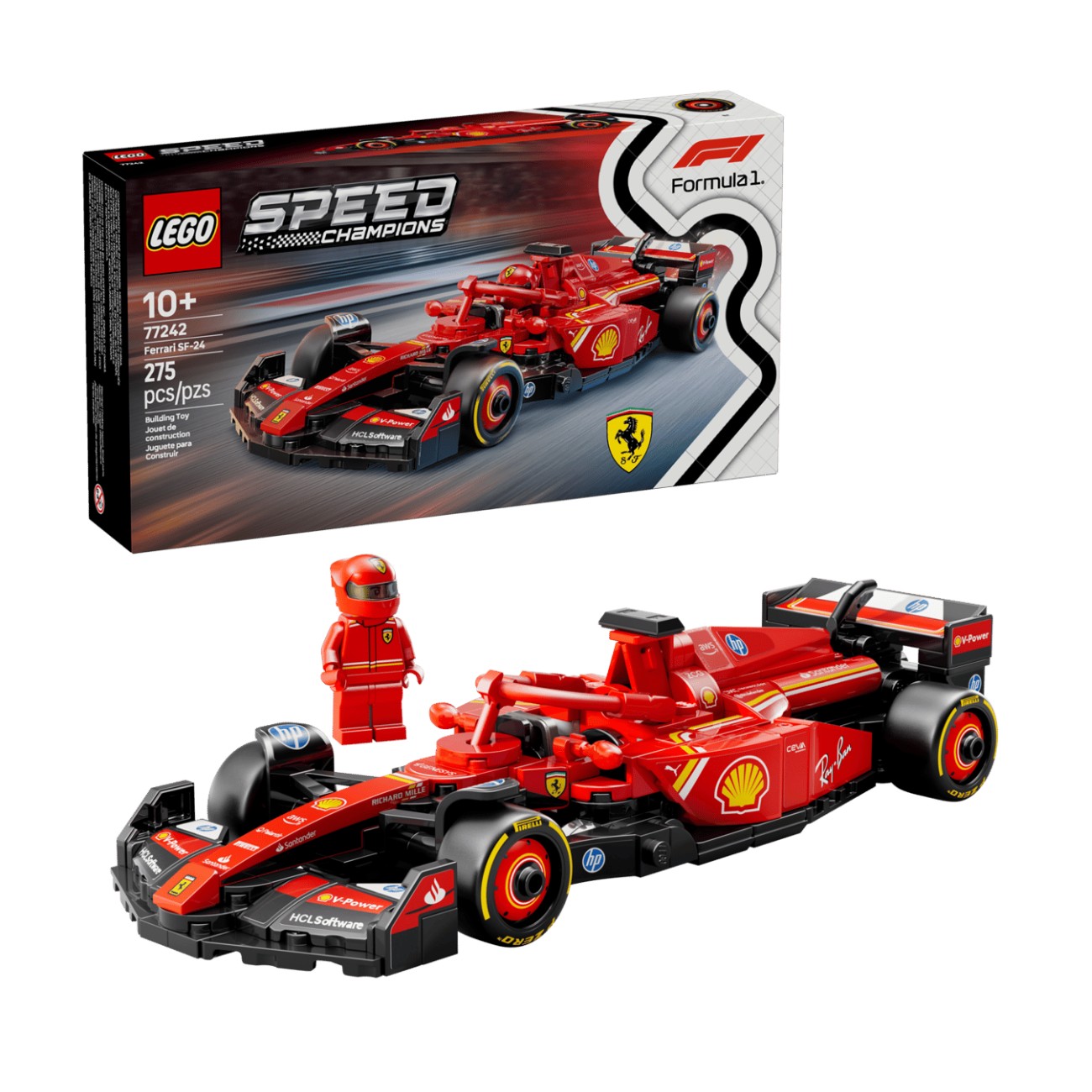 Lego 77242 - Speed Champions: Ferrari SF-24 F1 Lego Speed Champions Ferrari SF-24 com 275 peças e mini figura de piloto vermelho