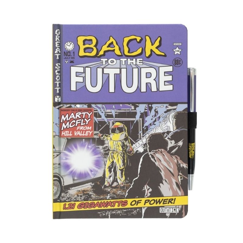 Caderno Premium A5 Com Caneta Back To The Future Caderno Back to the Future com ilustração e caneta preta fixada