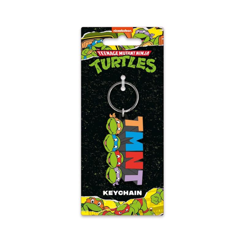 Teenage Mutant Ninja Turtles Rubber Keychain Classic Chaveiro Teenage Mutant Ninja Turtles com ilustrações das tartarugas e texto TMNT em embalagem preta