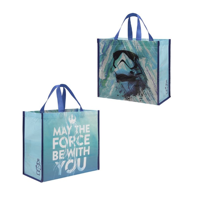 Saco Reutilizável - Star Wars May the Force Be With You Duas sacolas reutilizáveis azuis com alças e tema Star Wars