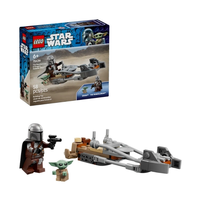 Lego 75436 - Star Wars: Speeder Bike de The Mandalorian e Grogu Caixa e conjunto LEGO Star Wars The Mandalorian com speeder bike e miniaturas