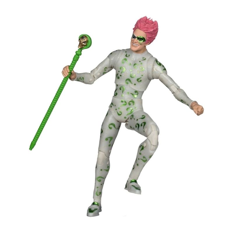 Batman Forever DC Multiverse Action Figure Riddler (Final Suit) Figura de ação do Riddler com fatos e adereços verdes e cabelo rosa