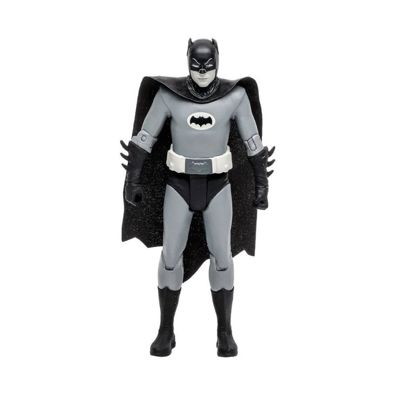 DC Retro Action Figure Batman 66 Batman (Black & White TV Variant) Figurina de ação do Batman com capa preta e fato cinza