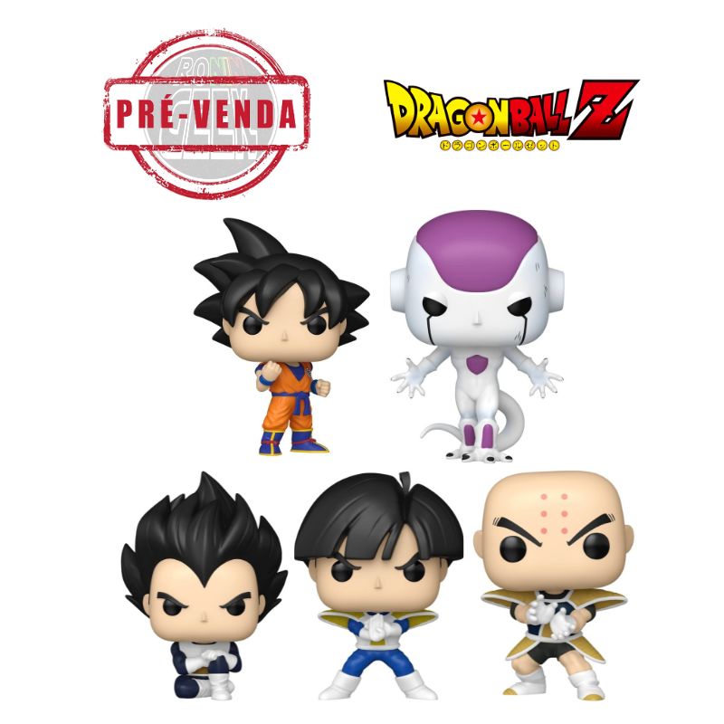PRÉ-VENDA Funko POP! Animation: Dragonball Z (Frieza Saga) Cinco figuras Funko Pop Dragon Ball Z com PRÉ-VENDA e logo