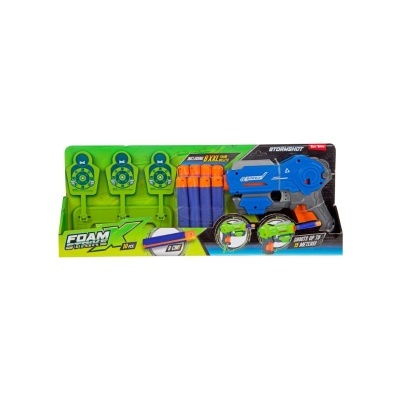 Conjunto brinquedo Foam Strike X com pistola, dardos de espuma e alvos verdes