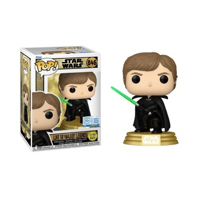 Figura Funko Pop Star Wars Luke Skywalker Legends com sabre de luz verde e base dourada