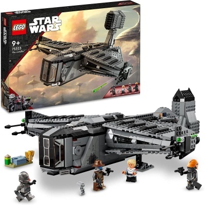 Caixa e montagem de LEGO Star Wars com nave espacial e mini-figuras