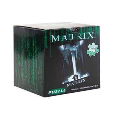 Caixa de puzzle Matrix com 300 peças, cores preta e verde.