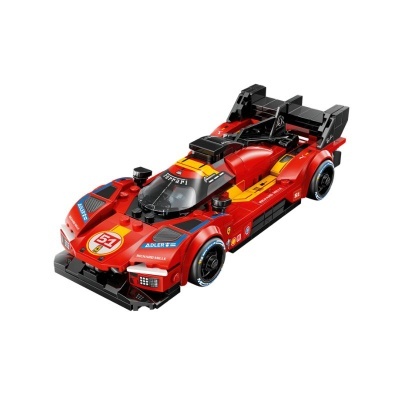 Modelo vermelho e amarelo de carro de corridas em blocos de construção plástico