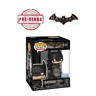 Figura Funko Pop! Batman Arkham Knight na caixa preta com texto e número 614