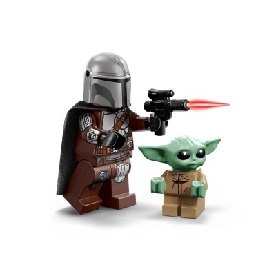 Duas mini figuras LEGO Star Wars, Mandalorian e Baby Yoda