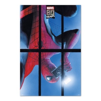 Póster Homem-Aranha Marvel 80 Years em janela com grade preta
