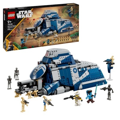 Conjunto LEGO Star Wars com nave espacial azul e cinzenta e minifiguras