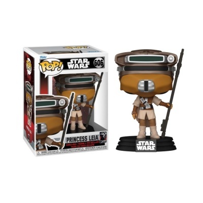 Figura Funko Pop! Princess Leia Star Wars 606 com capacete e bastão e caixa original.