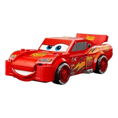 Carro de brinquedo LEGO vermelho Relâmpago McQueen com olhos azuis e número 95