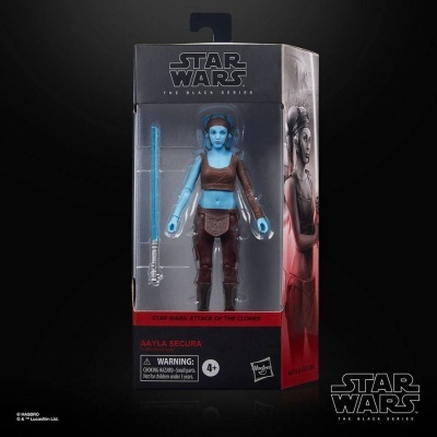 Figura de ação Star Wars Aayla Secura em caixa preta com janela transparente