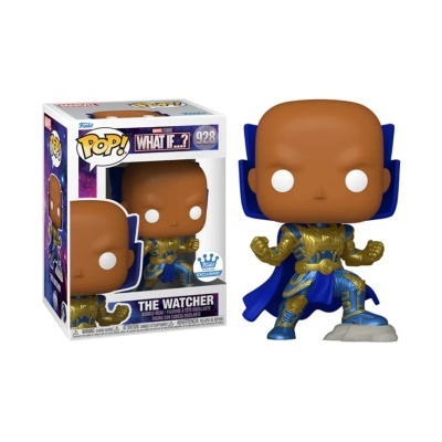 Figura Funko Pop The Watcher azul e dourada com embalagem What If...? 928