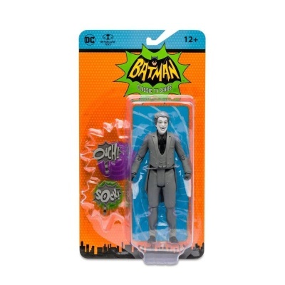 Figura de ação Batman Classic TV Series com acessórios em embalagem laranja.