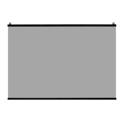 Ecrã de projeção cinza com moldura preta e ganchos de pendurar