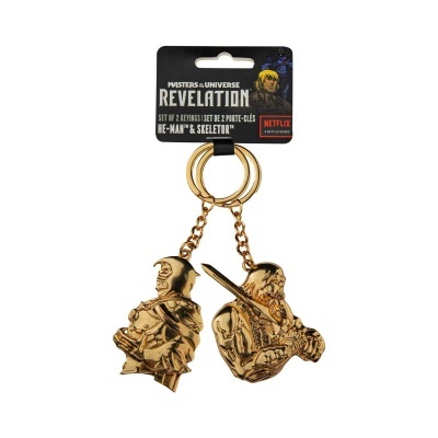Porta-chaves dourados He-Man e Skeletor Masters of the Universe Revelation