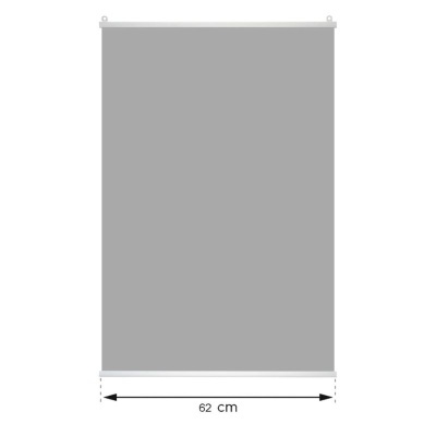 Rolo de cortina cinzento com medidas 62 cm em fundo branco