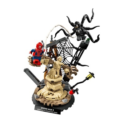 Figuras LEGO Spider-Man 3 com Spider-Man, Sandman e Venom e base com placa