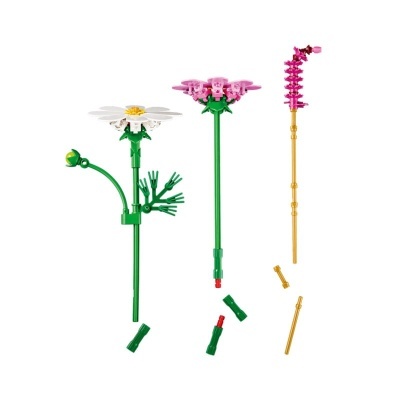 Conjunto de flores de brinquedo em plástico colorido desmontadas