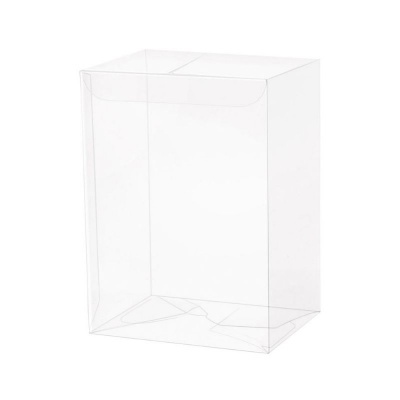 Caixa de plástico transparente vazia com tampa dobrável em fundo branco