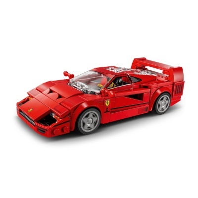 Miniatura de Ferrari em blocos de construção vermelhos com janelas e logótipo Ferrari