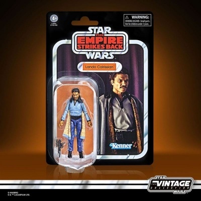 Figura de ação Star Wars Lando Calrissian em embalagem blister preta com texto vermelho e branco